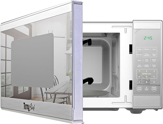 Total Chef 1.3 Cu Ft Microwave Oven – Compact Countertop Kitchen Appliance, Small Stainless Steel Microwave with Digital Touch, Pre-Set Functions, 12.8” Turntable, 1100 Watt