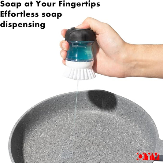 Dish Scrub Brush with Soap Dispenser, Kitchen Brush for Dish Pot Pan Sink Cleaning, 1 Piece Soap Dispensing Palm Brush, Black/Clear/White