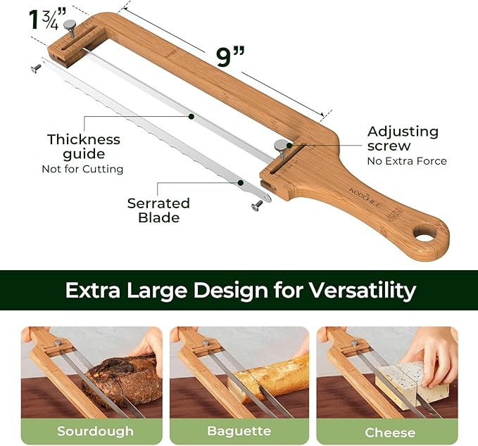 Bread Pilot Adjustable Bread Knife – Upgraded Bread Slicer for Homemade & Sourdough Loaves, Serrated Stainless Blade with Precision Thickness Guide, Gift for Artisan Bakers