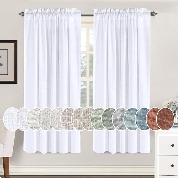 Linen Curtains Elegant Natural Linen Blended Curtains Energy Efficient Light Filtering / Rod Pocket Window Treatments Panels / Drapes for Livingroom (Set of 2, White, 52 inch W X 72 inch L)