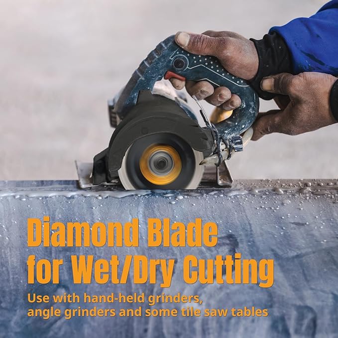 POWERTEC 14031 4-1/2 Inch Diamond Saw Blade for Angle Grinder – 1pk Super Thin Turbo Mesh Rim Blade for Cutting Porcelain, Granite & Ceramic Tile w/ 4pk Large Square Grout Sponge – Tile Grout Removal
