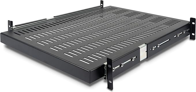 StarTech.com 2U Sliding Server Rack Mount Shelf - 20 to 30in Adjustable Mounting Depth - Vented - 50lb - Heavy Duty Universal 19” Rack Shelf for Equipment Rack - 24in Deep (UNISLDSHF19)