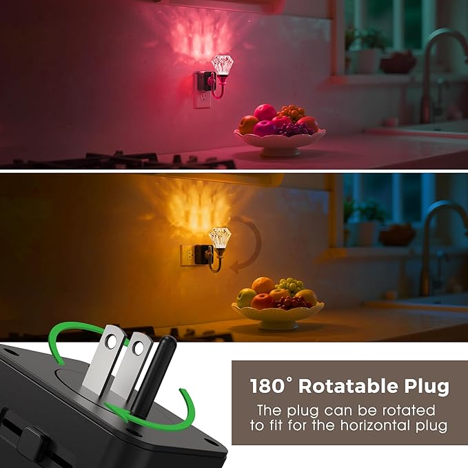L LOHAS LED Night Lights Plug into Wall - 2 Pack 10-Color Changing RGB Floral Night Lights with Auto Sensor, 3 Brightness Levels, Rotatable Plug in Nightlight for Bedroom, Nursery, Hallway, Gift
