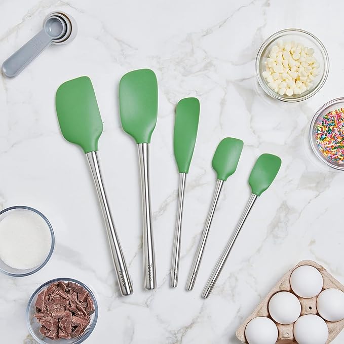 Tovolo Flex-Core Stainless Steel Handled Spatula Set of 5 for Meal Prep, Cooking, Baking, and More