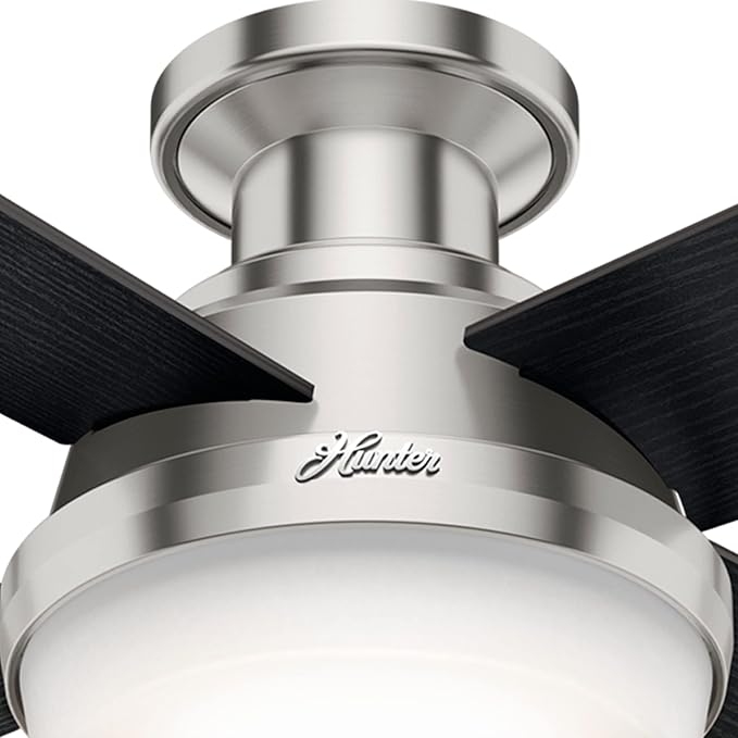 Hunter 52 inch Indoor Ceiling Fan with LED Light and Remote Control - Modern Ceiling Fan, Low Profile Mount, 4 Black Oak Blades, For Bedroom, Living Room, or Kitchen - Dempsey 59241, Brushed Nickel