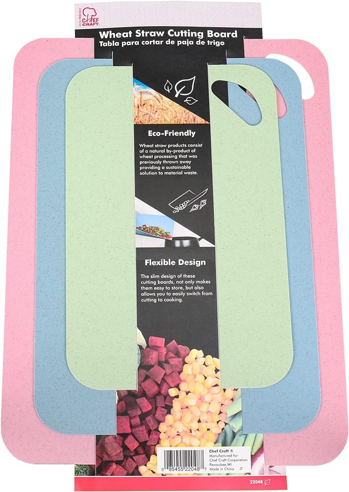 Chef Craft Eco Wheat Straw, Cutting Board, 3 Piece Set, Assorted