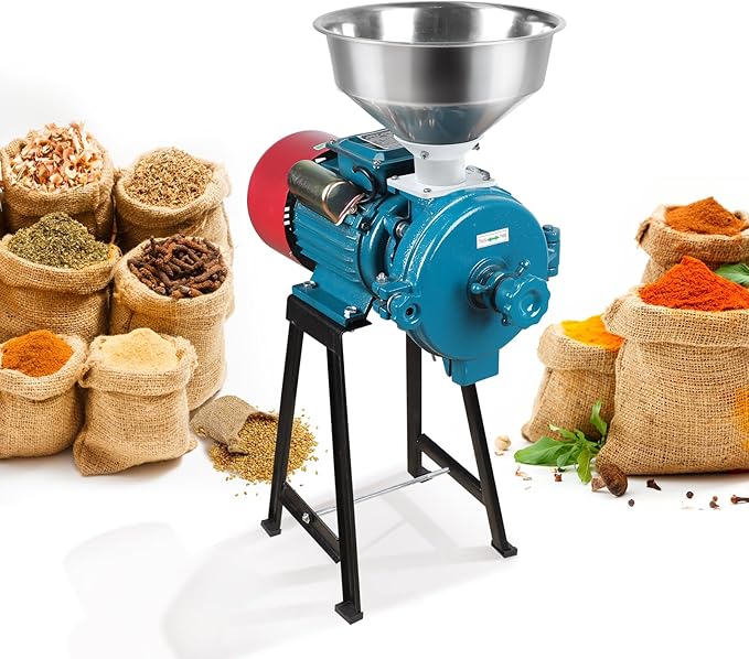Snowtaros Electric Grain Mill Grinder 3000W 110V, Commercial Corn Grinder with Funnel, Dry Feed Grain Mill Machine, Thickness Adjustable, Powder Grinder for Grain Corn Rice Herbs Pepper (Dry Use)