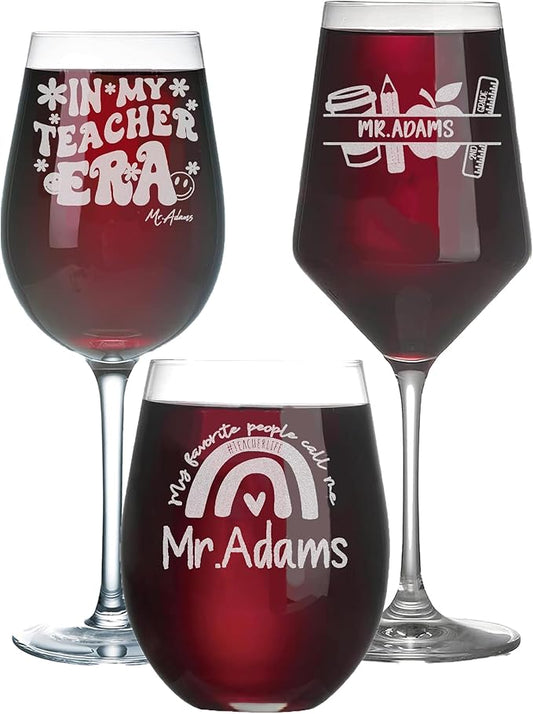 Personalized Teacher Gifts, Custom Wine Glasses for Women, Teachers Appreciation Gift，Engraved Funny Gift for Preschool Elementary High School Teacher Professor
