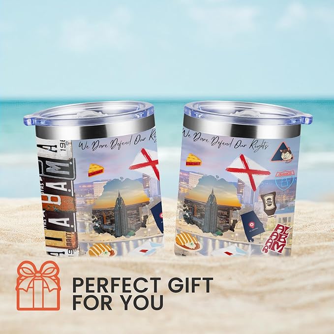 12oz Coffee Mug Alabama State Insulated Coffee Cups, United States Map Travel Mug Landmark, Birthday Gifts Cute Mugs with Lid and Straw Mothers Day Gifts