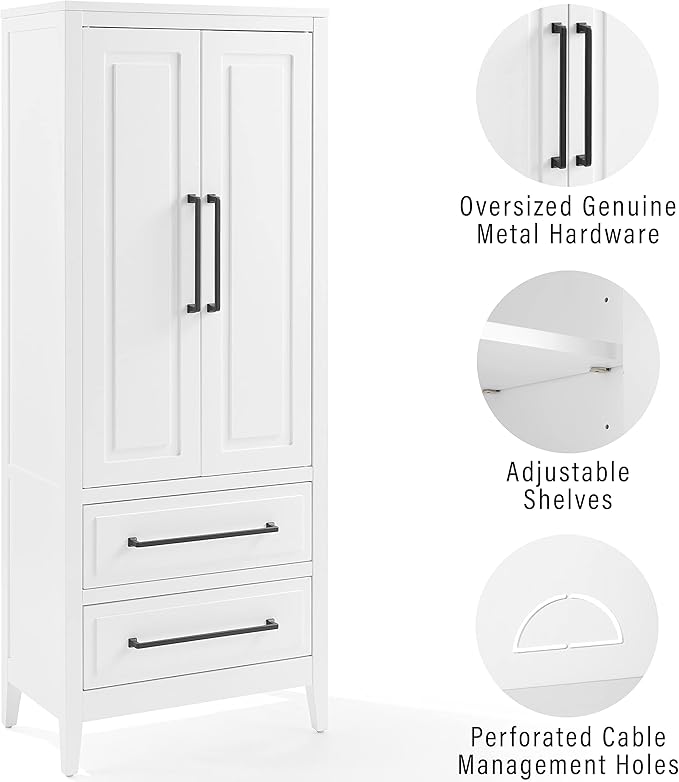 Crosley Furniture Genevieve Pantry Storage Cabinet with Shelves, Kitchen, Dining, or Laundry Room, White