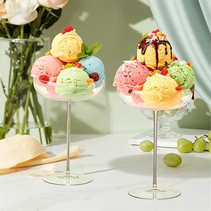 KAMMAK Martini Glasses Set of 2, 9.13 oz Clear Crystal Cocktail Glasses with Stem, Reusable Cocktail Glassware for Wedding Birthday Party, Bar, Margarita, Whiskey, Gin, Tequila, B0-1 Ice Cream