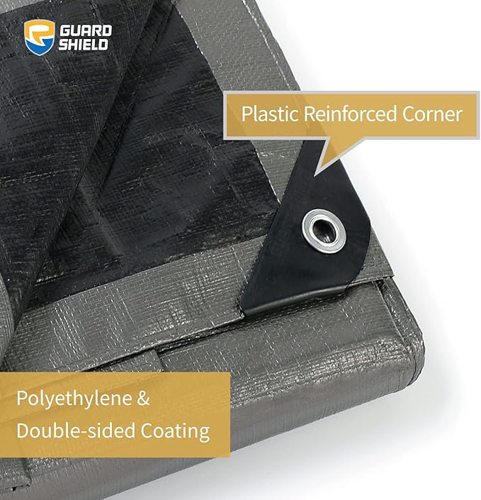 GUARD SHIELD Heavy Duty Tarp 20x20 Feet Silver/Black Multi Purpose Thick Waterproof Poly Tarp Cover 10mil