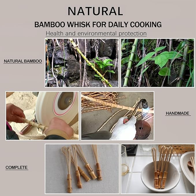 Wooden Whisk, Handcrafted Bamboo Whisks for Cooking Non Scratch, Balloon Whisk for Pancake Batter, Eggs and Sauces, Wooden Whisks Tool For Nonstick Cookware Pans, Bamboo Cooking Utensils (Whisk Set)