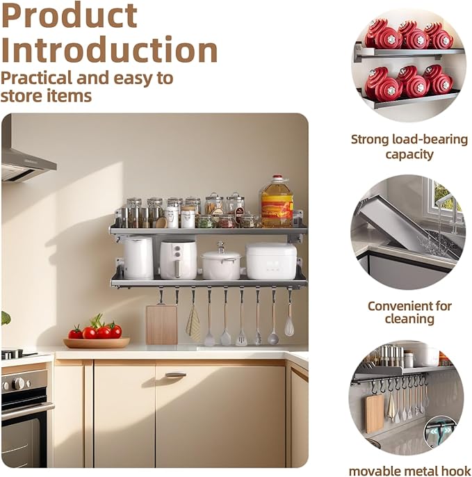 Wall-mounted Kitchen Organizer – Microwave Spice Rack, Heavy-duty & Easy Setup (Mini with hook)
