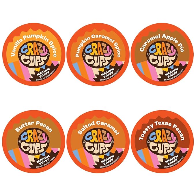 Crazy Cups Fall Coffee Pods Variety Pack for Keurig K Cup Coffee Maker, Seasonal Favorites Fall Blend Sampler, 30 Count