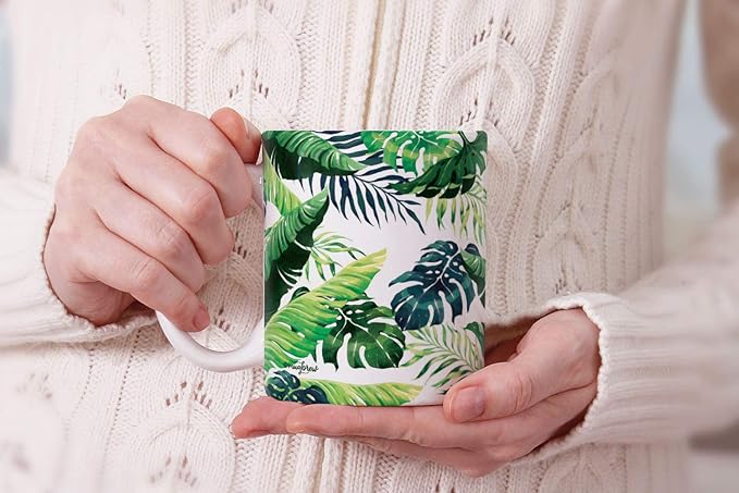 MUGBREW Banana Coconut Tropical Leaves Ceramic Coffee Mug Tea Cup, 11 OZ