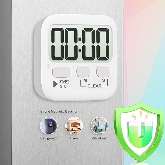Antonki 2 Pack Digital Timer for Kids, Magnetic Countdown Kitchen Timers for Cooking, Egg, Classroom, Teacher, Exercise, Study, Oven - Battery Included