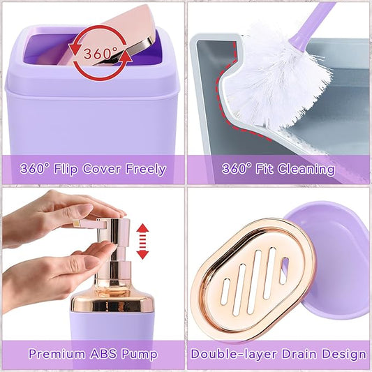 Bathroom Accessory Set–Bathroom Sets with Shower Curtain and Rugs, Non Slip Bathroom Rugs Super Absorbent, Light Purple Ombre Shower Curtain with Hooks, Lavender Bathroom Sets Complete for Home