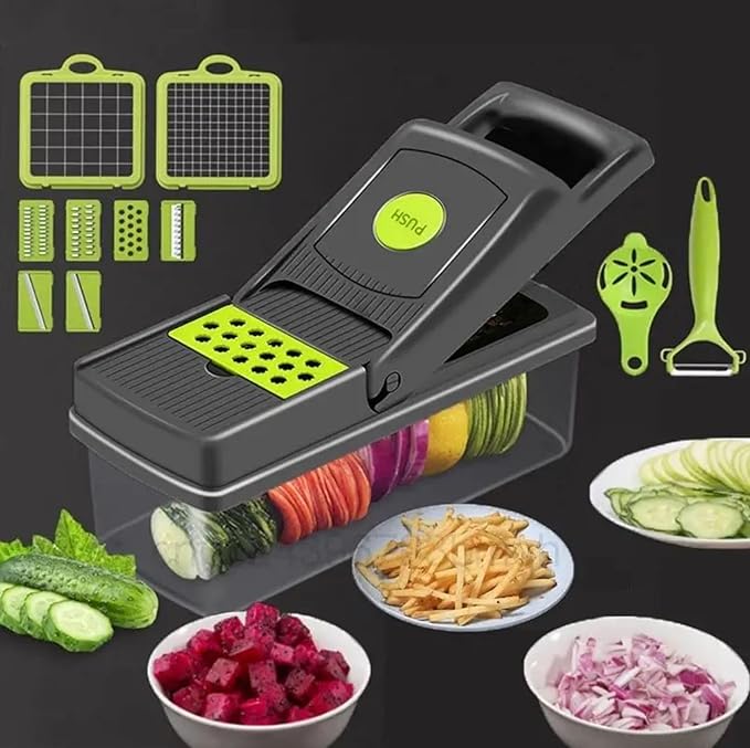 KitchenHelper 15 in 1 Mandoline - Food Chopper, Cutter, Dicer, Grater, Peeler, Slicer, Egg Separator, and Rinse Basket