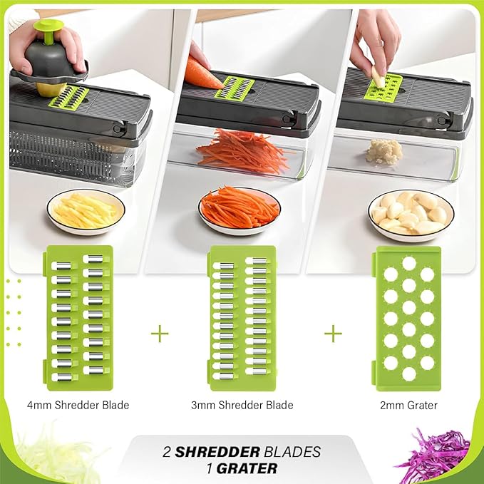 Heavy-Duty Vegetable Chopper | 14-IN-1 | Super-Sharp, Ultra-Hardened & Never-Rust Blades | Military-Grade, Chemical-Free & Non-Toxic Materials Construction
