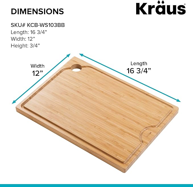 Kraus Kore Solid Bamboo Cutting Board for Workstation Kitchen Sink (16 3/4 in. x 12 in.), KCB-WS103BB