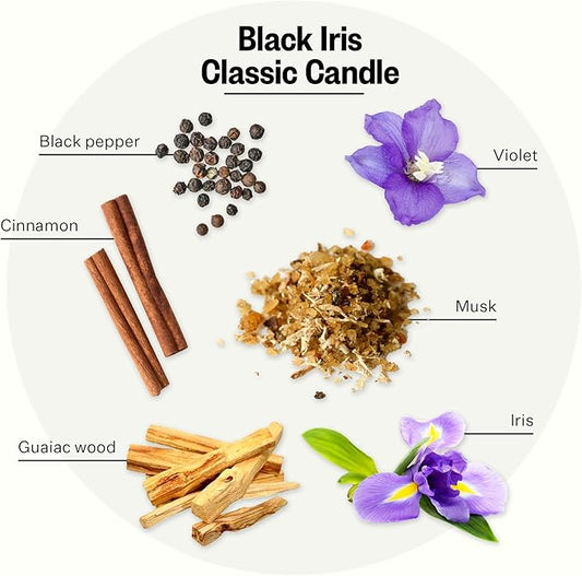 Apotheke Signature Scented Candles for Home, Black Iris Oak - 10.5 oz - Soy Wax, Non Toxic, Large Jar White - Luxury Candle Gifts for Women & Men - Black Pepper, Cinnamon, Musk, and Violet