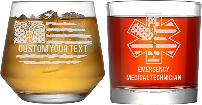Personalized Star of Life Glass, Custom Whiskey Glass with Engraved Name & Text, Funny Gifts for Paramedics and EMTS, Christmas Birthday Gift for EMTs Emergency Nurse Friends Coworkers