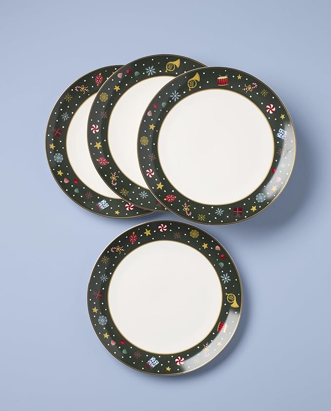 Lenox Dinnerware Set, Nutcracker Ballet Dinner Plate, Service for 4, Porcelain Plates, Microwave & Dishwasher Safe, Pasta & Salad, Christmas Decor, Christmas Nutcracker Theme (Multicolor, 4 Pieces)