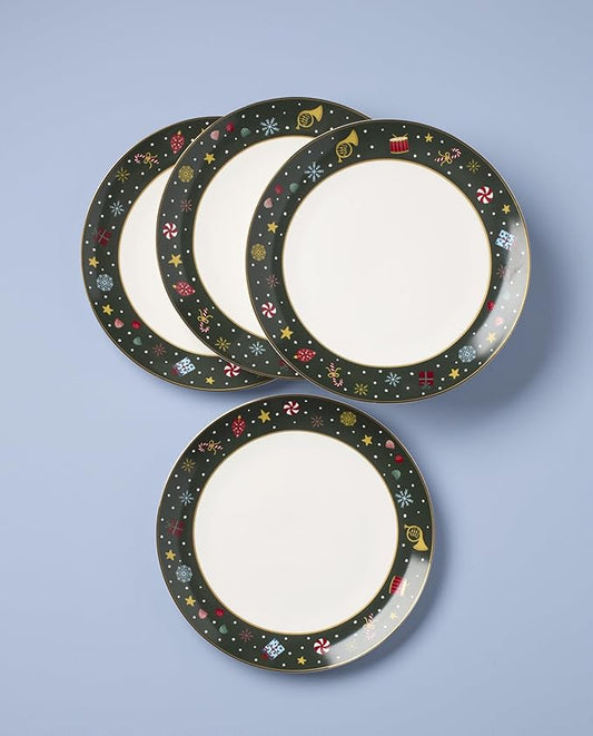 Lenox Dinnerware Set, Nutcracker Ballet Dinner Plate, Service for 4, Porcelain Plates, Microwave & Dishwasher Safe, Pasta & Salad, Christmas Decor, Christmas Nutcracker Theme (Multicolor, 4 Pieces)
