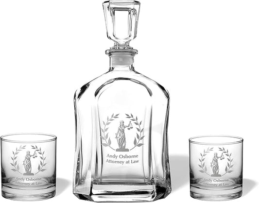 Alterd Industries Lawyer Gifts - Attorney Gift lawyer gifts for Men Court Case women office Whiskey Glasses Decanter Scales of Justice Law Office Esquire (Decanter W/2 Whiskey Glasses, Lady Justice)