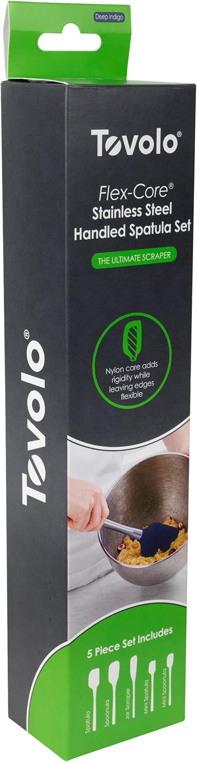 Tovolo Flex-Core Stainless Steel Handled Spatula Set of 5 for Meal Prep, Cooking, Baking, and More