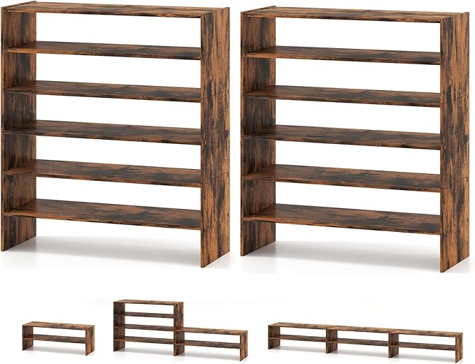 COSTWAY 6-Tier Shoe Rack, Extra Wide Shoe Shelf Organizer with Stackable Design, 31" Freestanding Adjustable Storage Shoe Stand for Small Space Entryway Hallway Closet (2,Rustic Brown)
