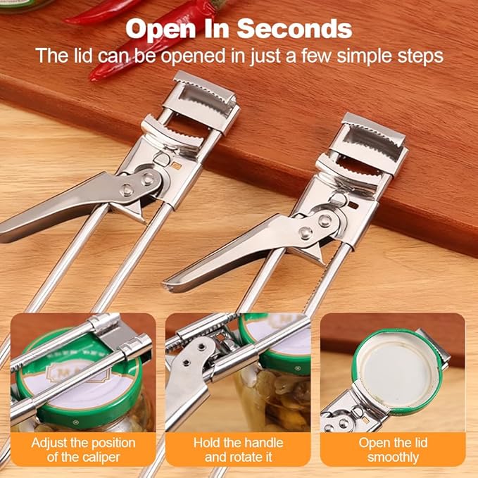 Adjustable Stainless Steel Jar Opener, 2026 New Can Opener for Weak Hands, Multifunctional Jar Lid Gripper Bottle Opener with Non Slip Grip, Kitchen Gadgets Accessories (2, S)