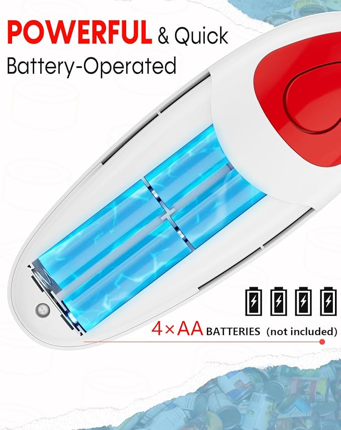 Electric Can Opener for Seniors One Touch - Easy Use, Smooth Edge Side Cut Auto Can Opener with Power Motor Fits All Can Sizes - Battery Operated, Hand Free for Kitchen by Befumly (Red)