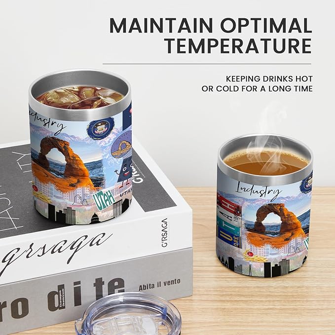 12oz Coffee Mug Utah State Insulated Coffee Cups, United States Map Travel Mug Landmark, Birthday Gifts Cute Mugs with Lid and Straw Gifts for Mom