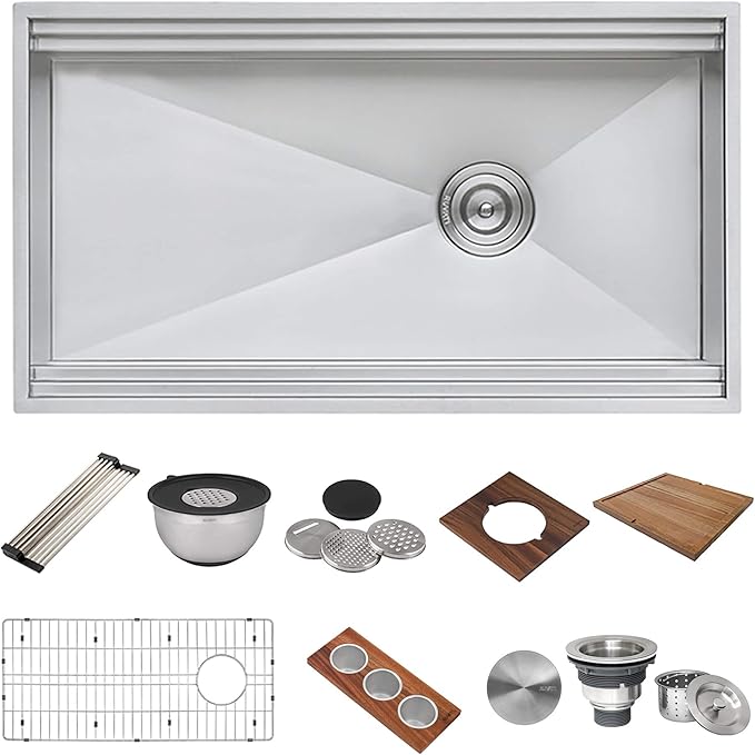 Ruvati 36-inch Workstation Kitchen Sink - Dual Tier Undermount Kitchen Sink - 16 Gauge Stainless Steel Kitchens Sinks with Brushed Finish hides scratches - RVH8277
