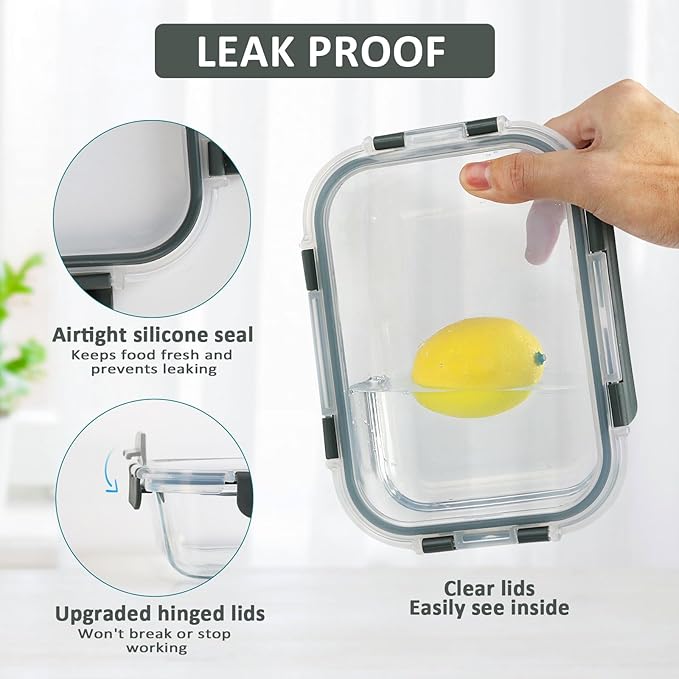 [8-Pack,30 oz]Glass Meal Prep Containers,Glass Food Storage Containers,Airtight lunch Containers with Lids, Microwave, Oven, Freezer and Dishwasher