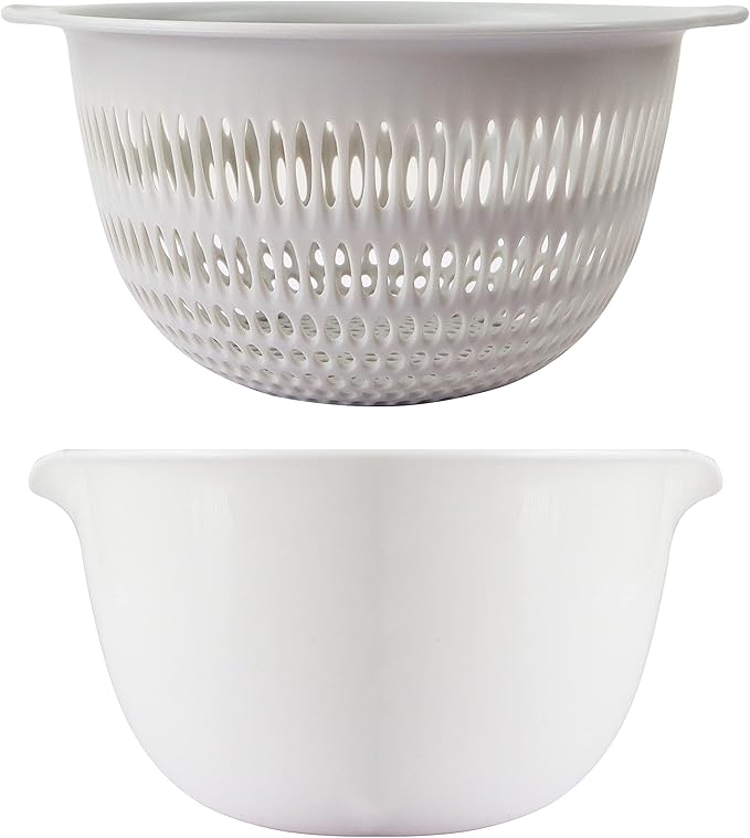 EIKS Kitchen Colander 2-in-1 Strainer Bowl for Salad Fruit Vegetable, Detachable Washing bowl Set