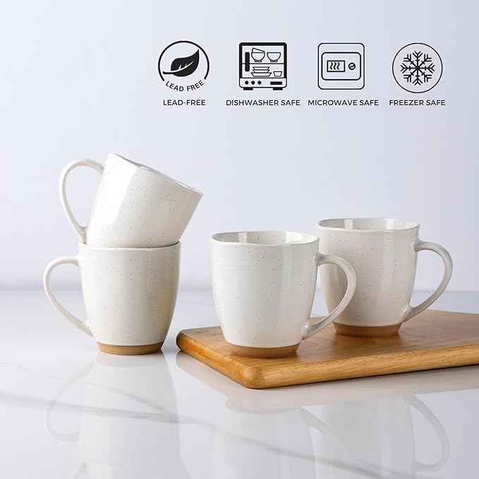 AmorArc 12oz Coffee Mugs, Ceramic Coffee Mugs set of 4 for Man, Woman, Dad, Mom, Modern Coffee Cups with handle for Latte/Cappuccino/Milk/Cocoa. Dishwasher&Microwave Safe, Light Beige
