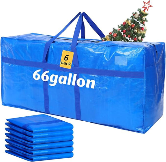 6 Pcs 66 Gallon Large Moving Bags with Zipper and Handles Foldable Storage Duffle Bags Heavy Duty Extra Large Totes for College Dorm Travel Clothes Blankets Bedding Moving (Blue)