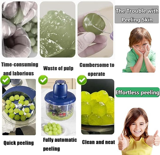 Electric Grape Peeling Machine Automatic Garlic Peeler Machine, with Storage Bag and Cleaning Tools, Rechargeable Home Kitchen Aid Peeler Small Commercial Fruit Skin Remover Tool (BLUE)