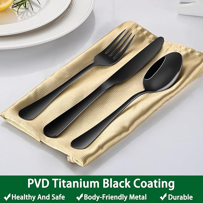 30 PCs Flatware Sets,Black Stainless Steel Silverware Sets Service For 6 Person,Durable Cutlery Sets For Home,Party,Restaurant,Tableware Cutlery Sets