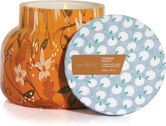 Capri Blue Pattern Play Signature Holiday Candle - Luxury Holiday Scented Candle for Home- Long Lasting Soy Wax Blend - Comes in Decorative Glass Jar (Pumpkin Dulce, 19 oz)