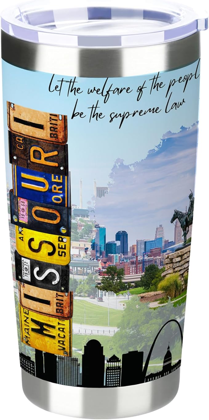 20oz Insulated Tumbler Missouri State Coffee Mug, United States Map Travel Mug Landmark, Birthday Gifts Cute Custom Tumbler Cups with Lid and Straw Mothers Day Gifts