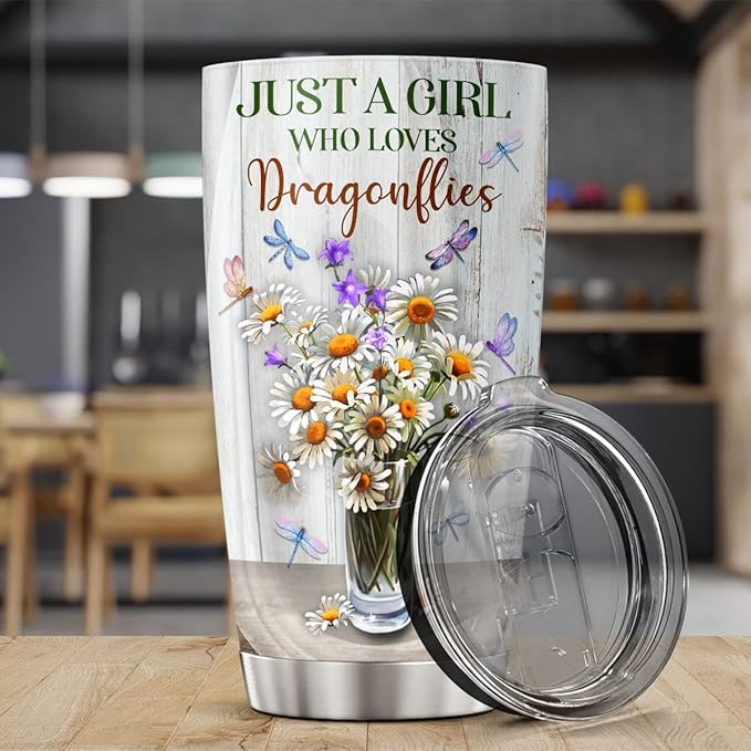 CUBICER Dragonfly Travel Coffee Tumblers Insulated Mug Jewelry Cup Wine Drinking Glasses 20 Oz Double Wall Stainless Steel Tumbler Gifts For Women Birthday Travel Home Decorations