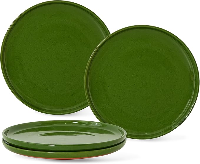 8-Inch Plates Set of 4, Dual Glaze Stoneware Plate, Microwave and Dishwasher Safe, Ceramic Plates for Salads & Desserts, Forest Glaze Green