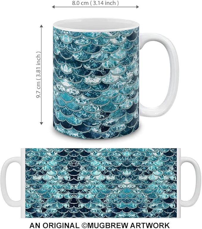 MUGBREW Mermaid Scales Blue Wave Ceramic Coffee Mug Tea Cup, 11 OZ