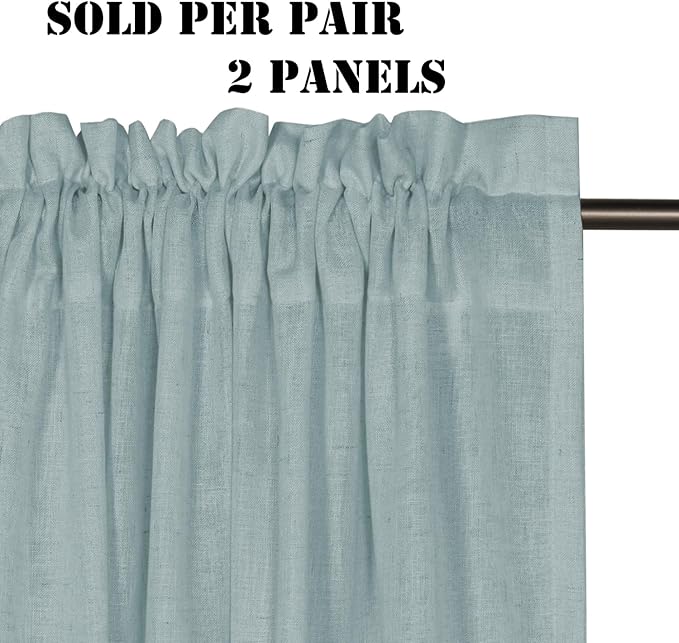 H.VERSAILTEX Linen Curtains Elegant Natural Linen Semi Sheer Curtains Energy Light Filtering Rod Pocket Window Treatments Panels for Living Room (Set of 2, Cloud Blue, 52 inch W X 63 inch L)