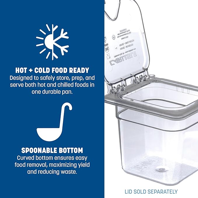 Carlisle FoodService Products Storplus Food Pan, Food Storage Container with Spoonable Corners for Catering, Buffets, Restaurants, Polycarbonate (Pc), 1/6 Size 6 Inches Deep, Clear