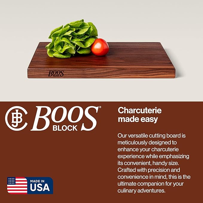 John Boos R-Board Series Rectangular Wooden Walnut Cutting Board 20”x15” – 1.5” Thick, 12-lb Reversible Butcher Block with Edge-Grain & Finger Grips – Made in the USA